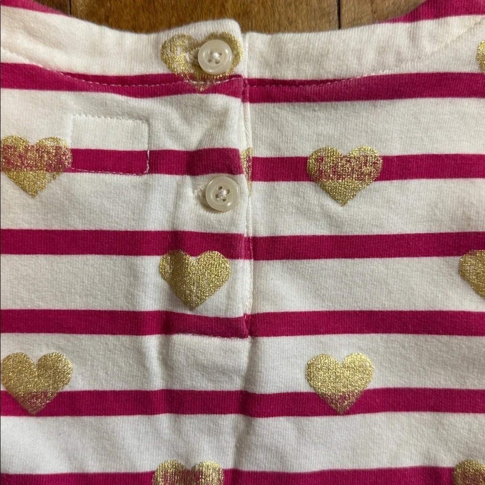 GAP long sleeve dress size 4 pink White stripe hearts valentines cotton